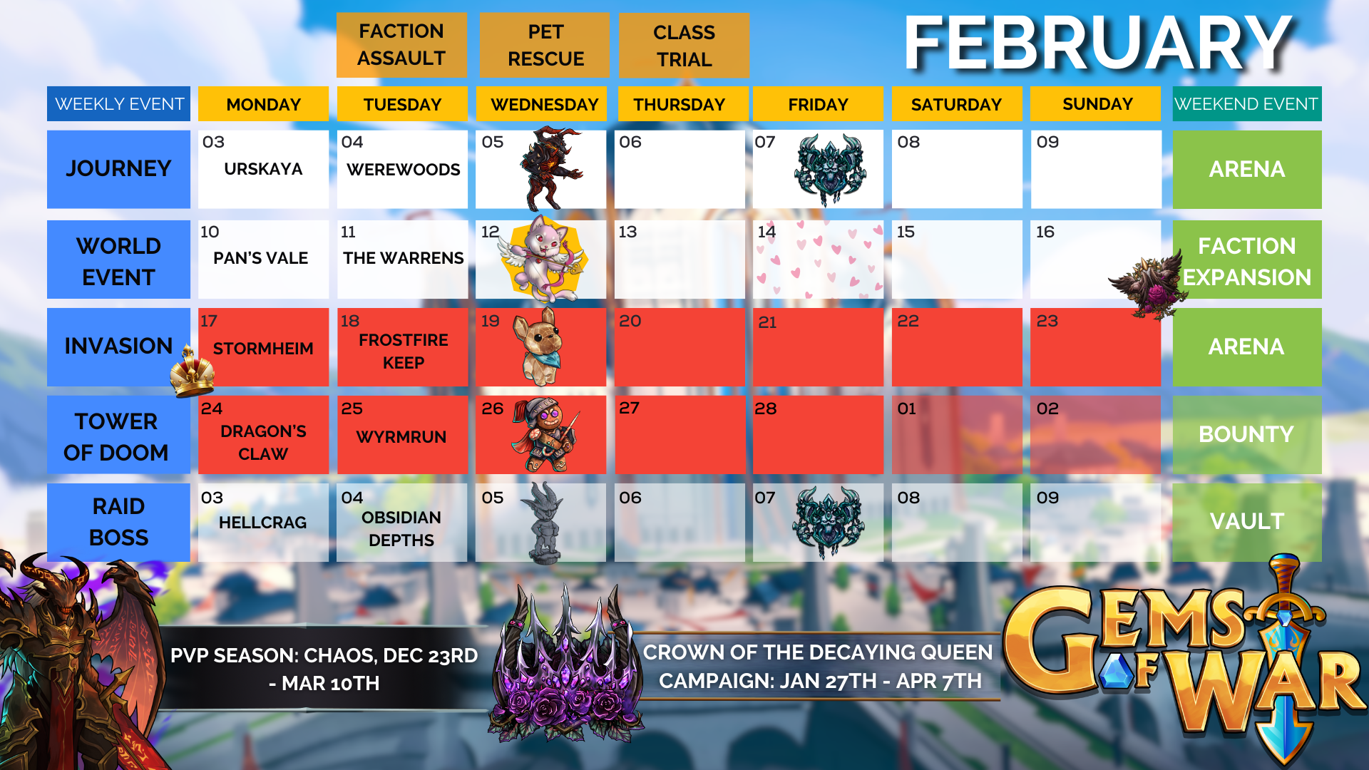February Event Calendar Gems of War